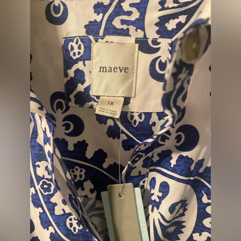 NWT Anthropologie Maeve The Soren in Navy White Medallion Print Shirt Dress 1X - Picture 9 of 10
